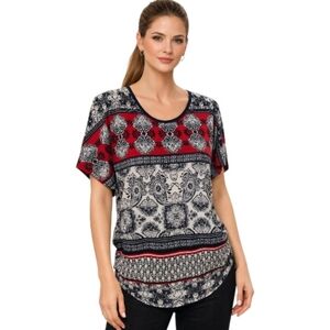 Lavish Red and Black Patterned Blouse. Size L.